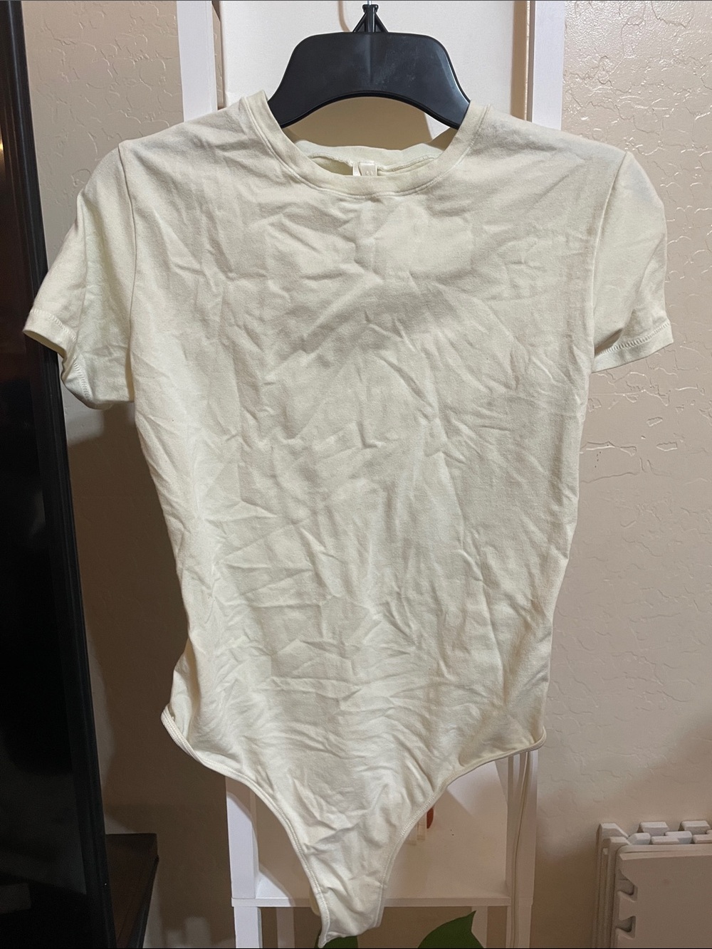 SKIMS Cream Short-Sleeve Crewneck Bodysuit